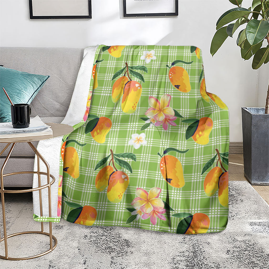 Aloha Hawaii Palaka Print Mango Plumeria Blanket Cool Mint LT7 - Polynesian Pride
