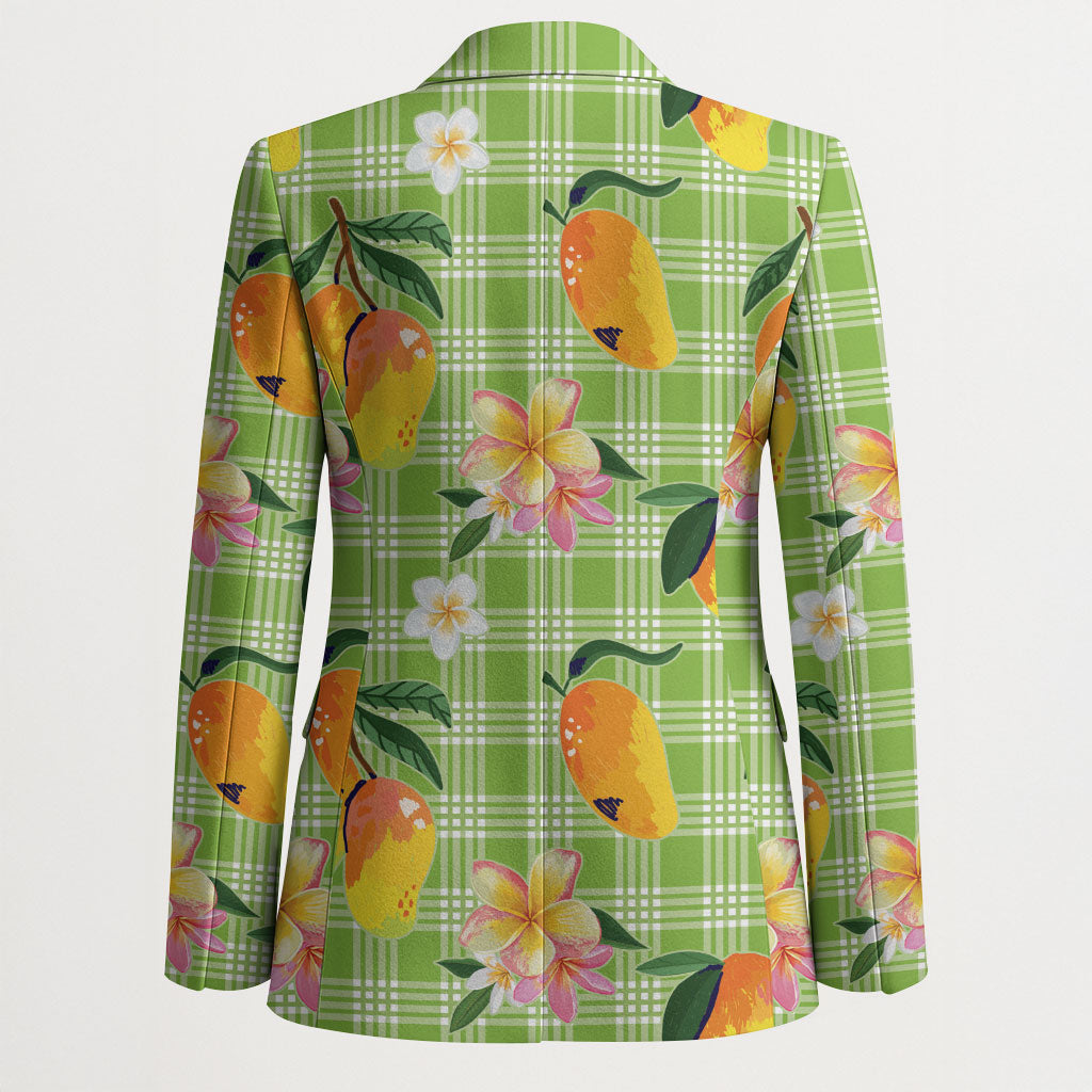 Aloha Hawaii Palaka Print Mango Plumeria Blazer Cool Mint LT7 - Polynesian Pride