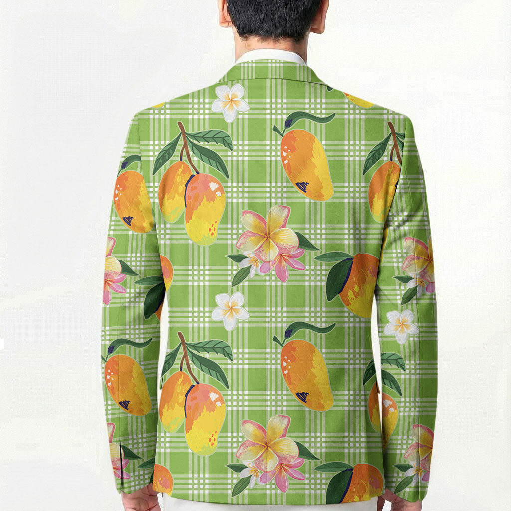 Aloha Hawaii Palaka Print Mango Plumeria Blazer Cool Mint LT7 - Polynesian Pride