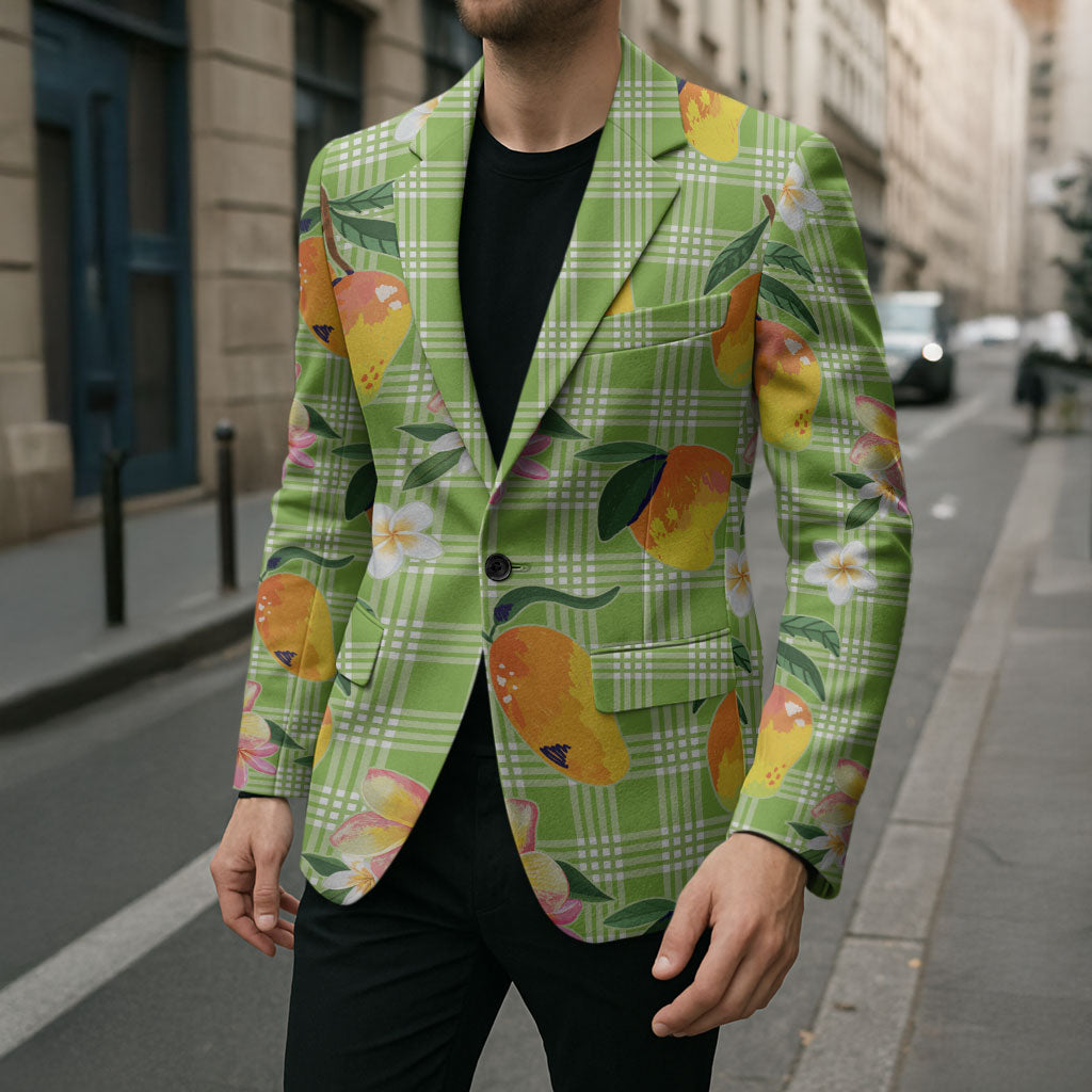 Aloha Hawaii Palaka Print Mango Plumeria Blazer Cool Mint LT7 - Polynesian Pride