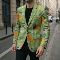 Aloha Hawaii Palaka Print Mango Plumeria Blazer Cool Mint LT7 - Polynesian Pride