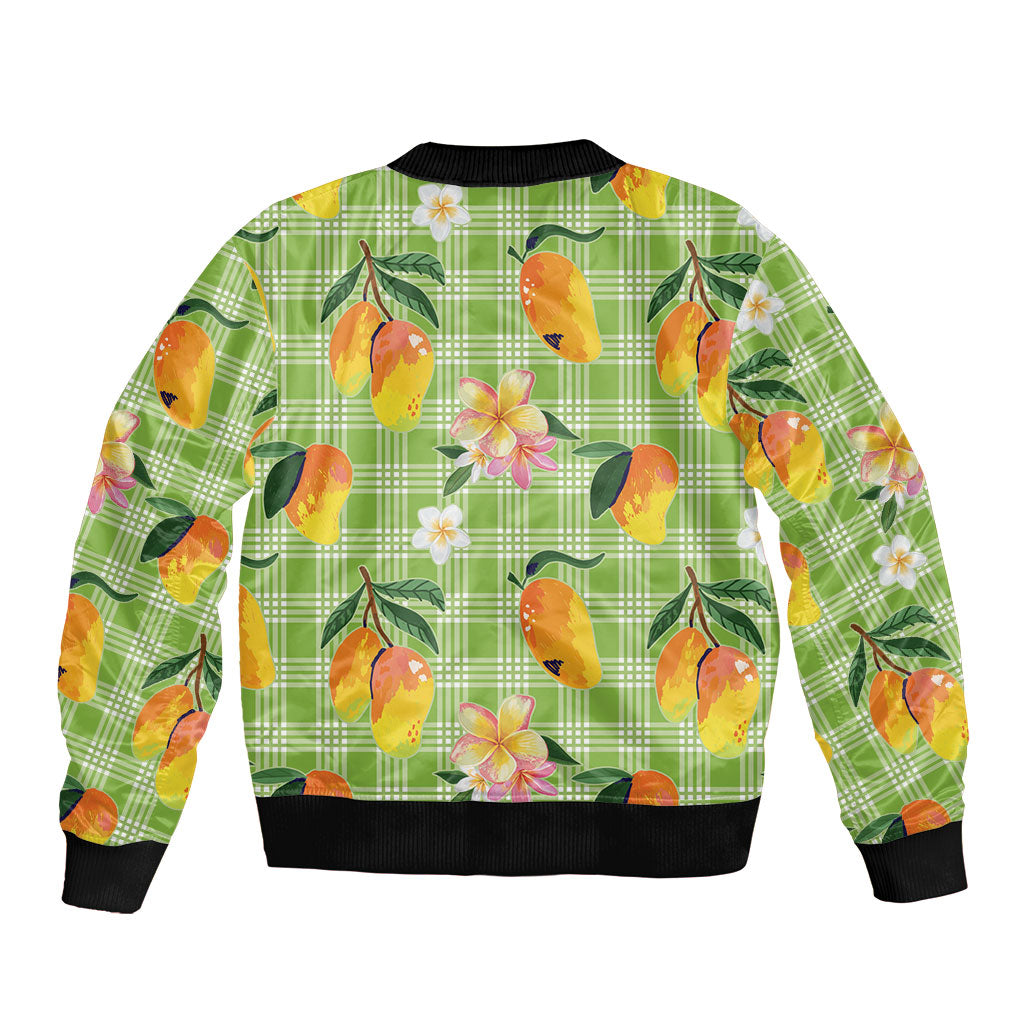 Aloha Hawaii Palaka Print Mango Plumeria Bomber Jacket Cool Mint LT7 - Polynesian Pride