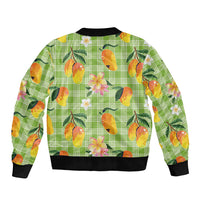 Aloha Hawaii Palaka Print Mango Plumeria Bomber Jacket Cool Mint LT7 - Polynesian Pride