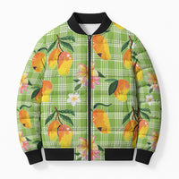 Aloha Hawaii Palaka Print Mango Plumeria Bomber Puffer Jacket Cool Mint LT7 Unisex Mint - Polynesian Pride