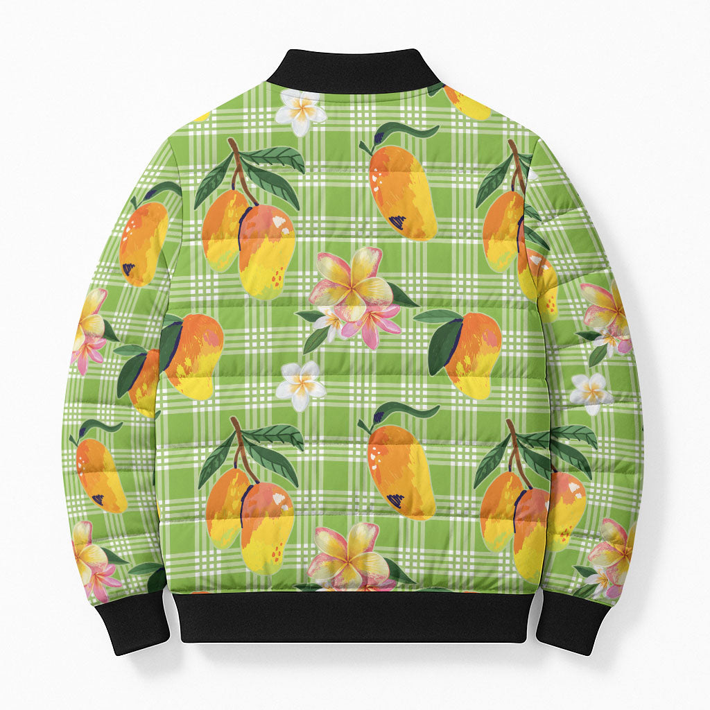 Aloha Hawaii Palaka Print Mango Plumeria Bomber Puffer Jacket Cool Mint LT7 - Polynesian Pride