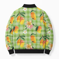 Aloha Hawaii Palaka Print Mango Plumeria Bomber Puffer Jacket Cool Mint LT7 - Polynesian Pride