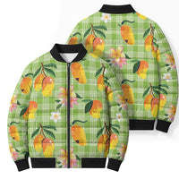 Aloha Hawaii Palaka Print Mango Plumeria Bomber Puffer Jacket Cool Mint LT7 - Polynesian Pride