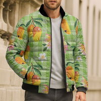 Aloha Hawaii Palaka Print Mango Plumeria Bomber Puffer Jacket Cool Mint LT7 - Polynesian Pride
