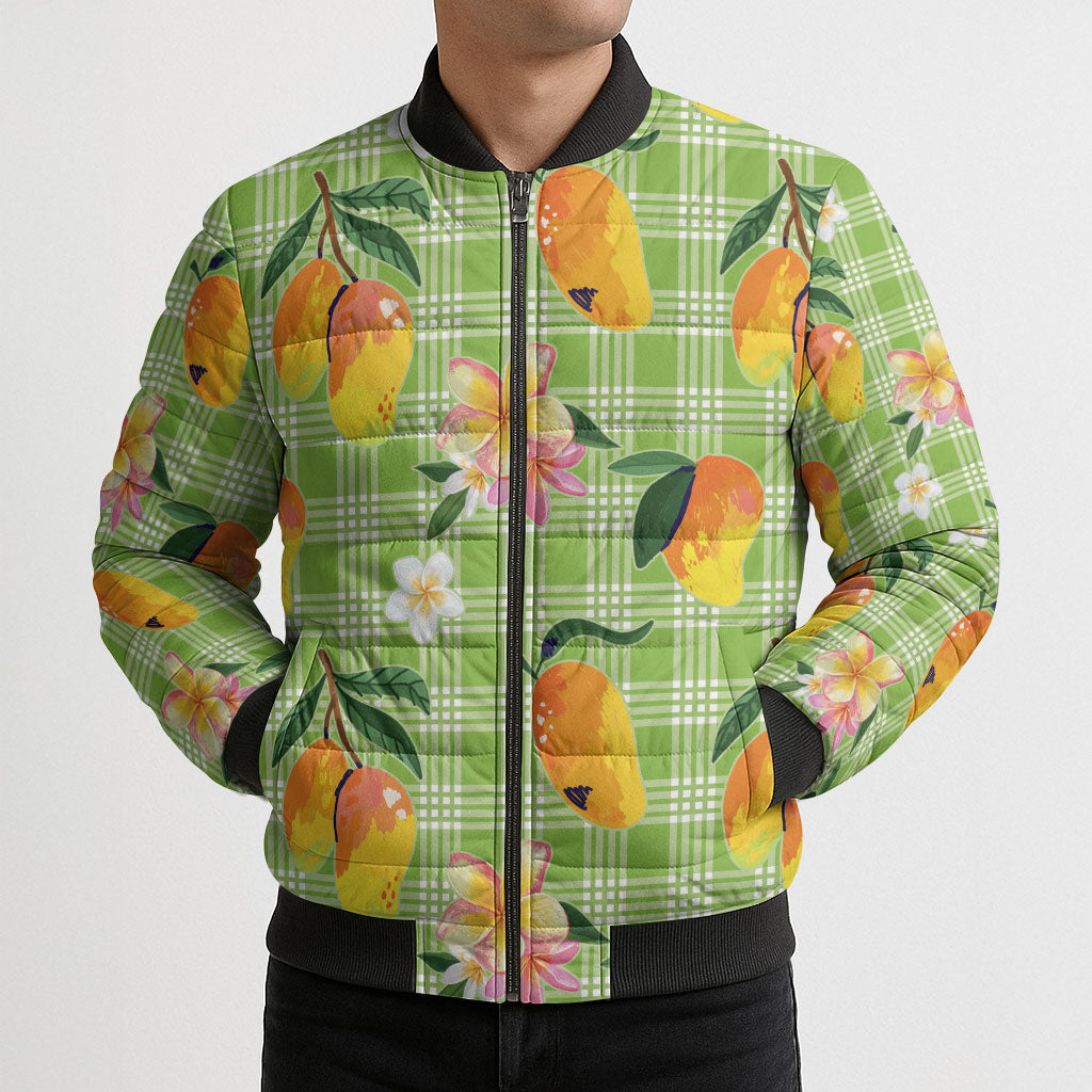 Aloha Hawaii Palaka Print Mango Plumeria Bomber Puffer Jacket Cool Mint LT7 - Polynesian Pride