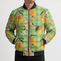 Aloha Hawaii Palaka Print Mango Plumeria Bomber Puffer Jacket Cool Mint LT7 - Polynesian Pride