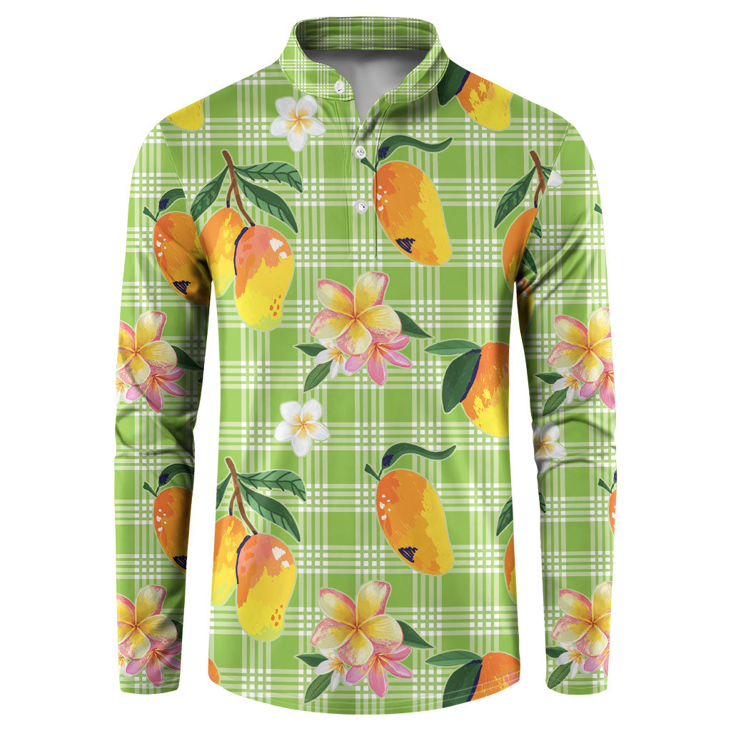 Aloha Hawaii Palaka Print Mango Plumeria Button Sweatshirt Cool Mint LT7 Mint - Polynesian Pride