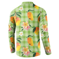 Aloha Hawaii Palaka Print Mango Plumeria Button Sweatshirt Cool Mint LT7 - Polynesian Pride
