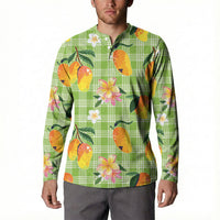 Aloha Hawaii Palaka Print Mango Plumeria Button Sweatshirt Cool Mint LT7 - Polynesian Pride
