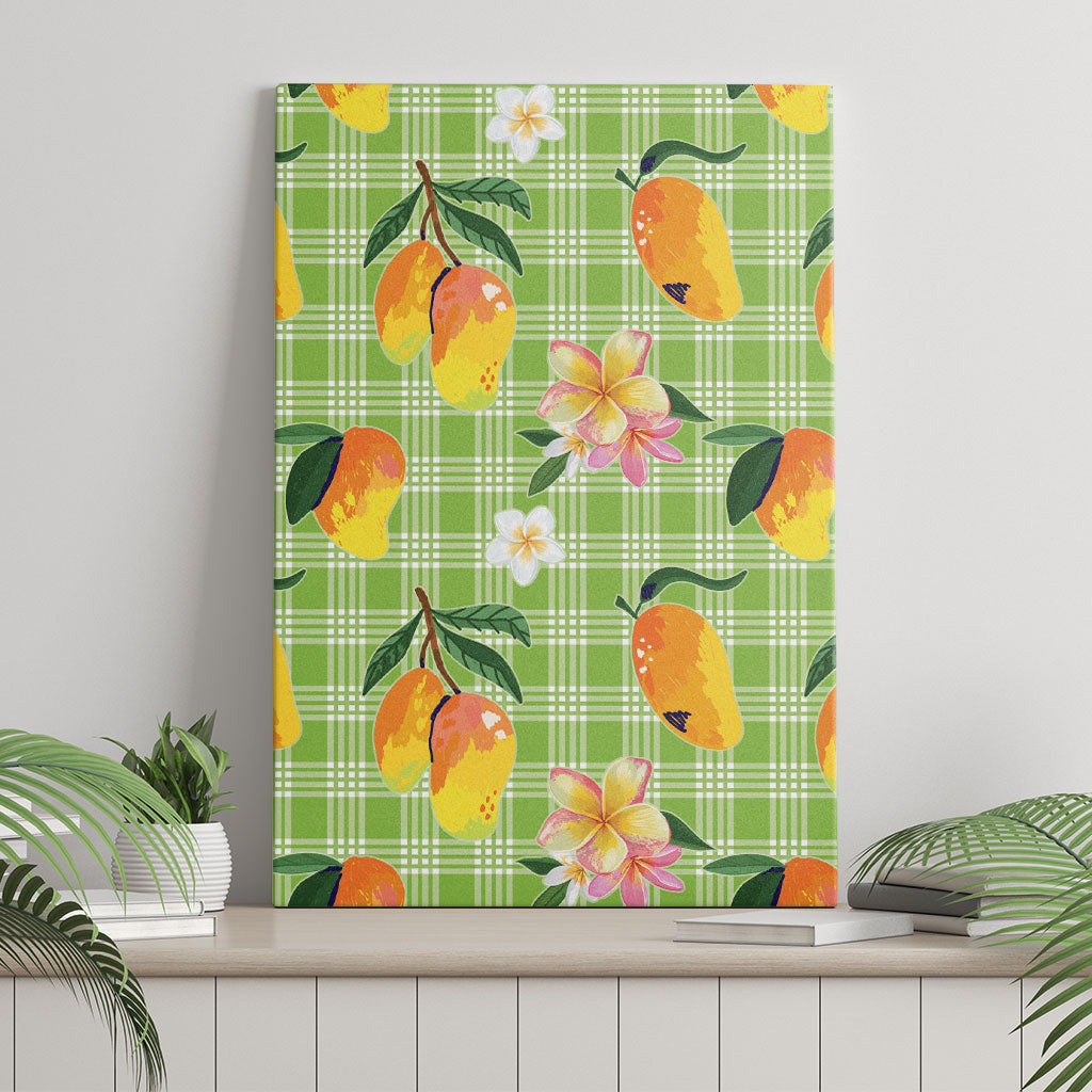 Aloha Hawaii Palaka Print Mango Plumeria Canvas Wall Art Cool Mint LT7 - Polynesian Pride