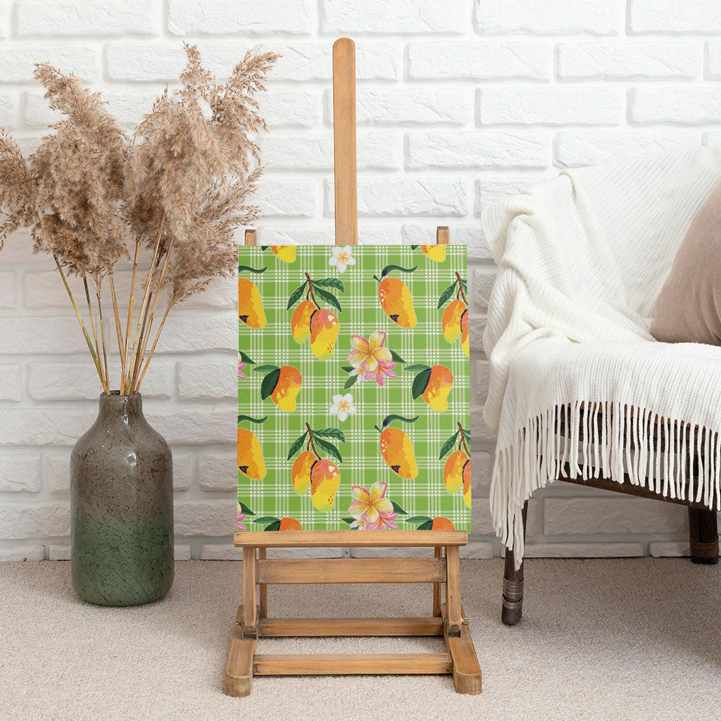 Aloha Hawaii Palaka Print Mango Plumeria Canvas Wall Art Cool Mint LT7 - Polynesian Pride