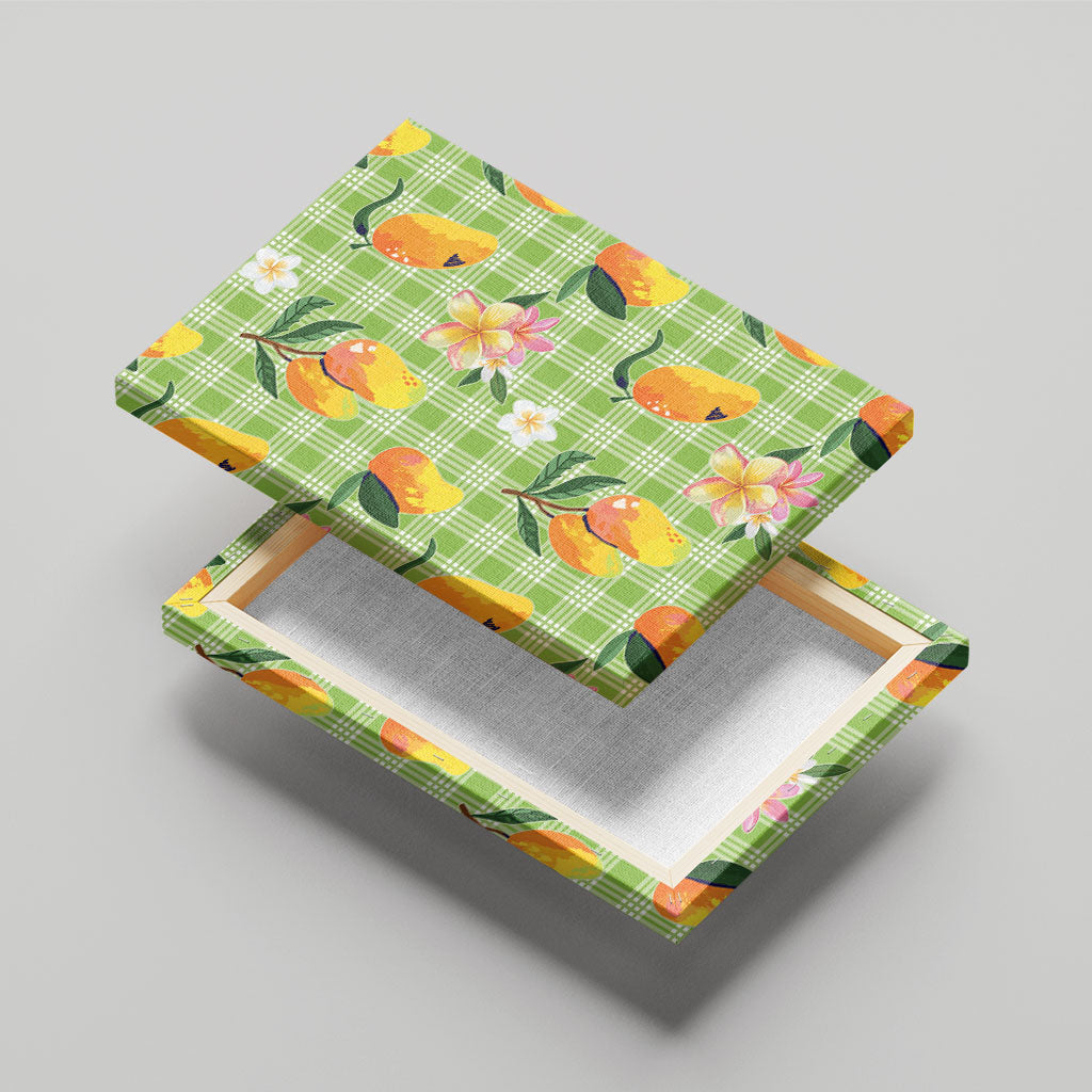 Aloha Hawaii Palaka Print Mango Plumeria Canvas Wall Art Cool Mint LT7 - Polynesian Pride