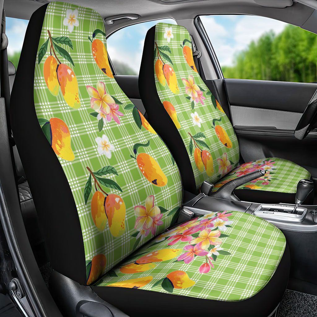 Aloha Hawaii Palaka Print Mango Plumeria Car Seat Cover Cool Mint LT7 - Polynesian Pride