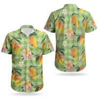 Aloha Hawaii Palaka Print Mango Plumeria Couples Matching Mermaid Dress and Hawaiian Shirt Cool Mint LT7 - Polynesian Pride