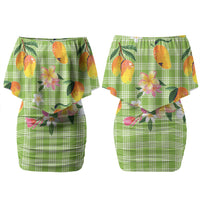Aloha Hawaii Palaka Print Mango Plumeria Couples Matching Off Shoulder Short Dress and Hawaiian Shirt Cool Mint LT7 - Polynesian Pride