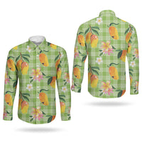 Aloha Hawaii Palaka Print Mango Plumeria Couples Matching Short Sleeve Bodycon Dress and Long Sleeve Button Shirt Cool Mint LT7 - Polynesian Pride