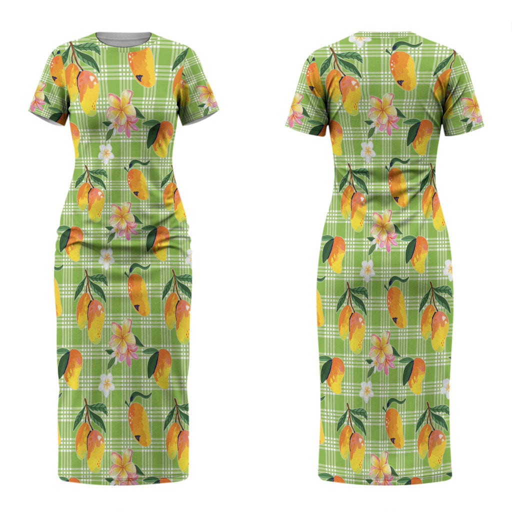Aloha Hawaii Palaka Print Mango Plumeria Couples Matching Short Sleeve Bodycon Dress and Long Sleeve Button Shirt Cool Mint LT7 - Polynesian Pride