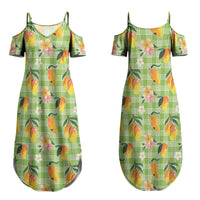 Aloha Hawaii Palaka Print Mango Plumeria Couples Matching Summer Maxi Dress and Hawaiian Shirt Cool Mint LT7 - Polynesian Pride