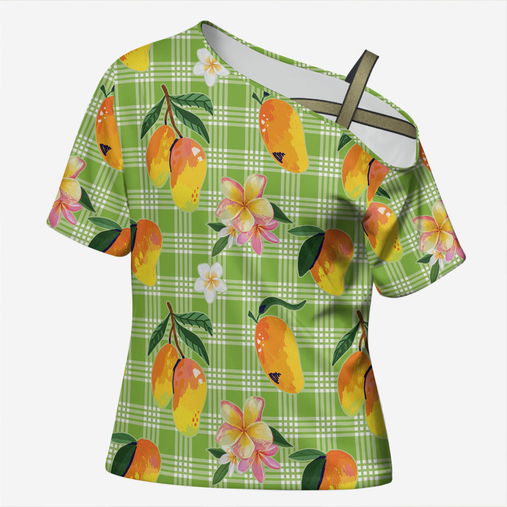Aloha Hawaii Palaka Print Mango Plumeria Cross Shoulder Shirt Cool Mint LT7 Female Mint - Polynesian Pride
