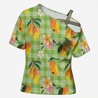 Aloha Hawaii Palaka Print Mango Plumeria Cross Shoulder Shirt Cool Mint LT7 Female Mint - Polynesian Pride