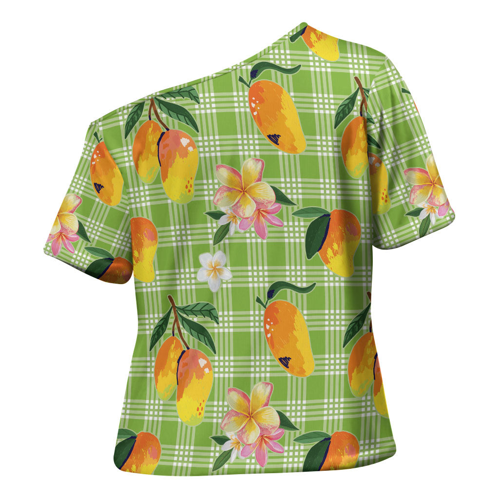 Aloha Hawaii Palaka Print Mango Plumeria Cross Shoulder Shirt Cool Mint LT7 - Polynesian Pride