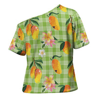 Aloha Hawaii Palaka Print Mango Plumeria Cross Shoulder Shirt Cool Mint LT7 - Polynesian Pride