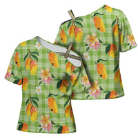 Aloha Hawaii Palaka Print Mango Plumeria Cross Shoulder Shirt Cool Mint LT7 - Polynesian Pride