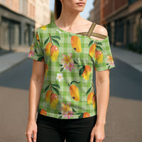 Aloha Hawaii Palaka Print Mango Plumeria Cross Shoulder Shirt Cool Mint LT7 - Polynesian Pride