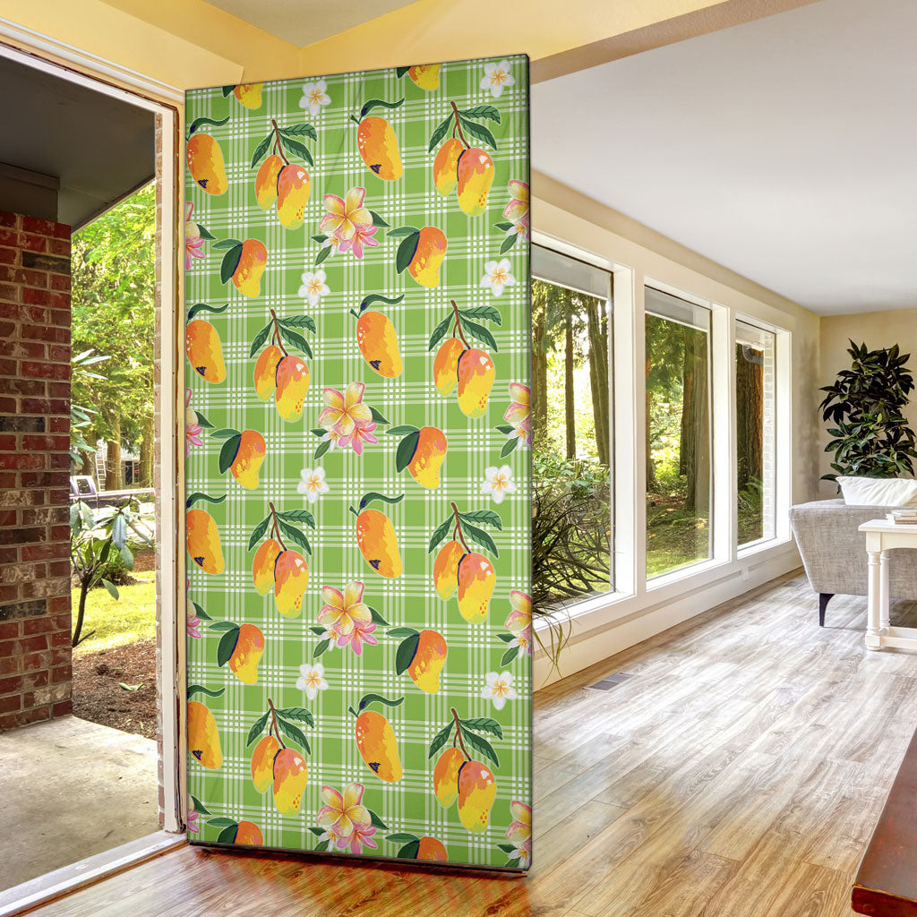 Aloha Hawaii Palaka Print Mango Plumeria Door Cover Cool Mint LT7 - Polynesian Pride
