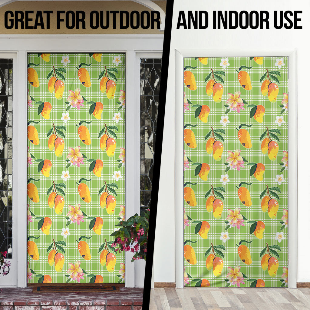 Aloha Hawaii Palaka Print Mango Plumeria Door Cover Cool Mint LT7 - Polynesian Pride