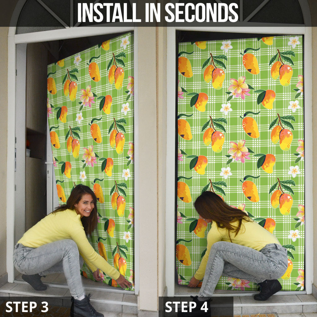 Aloha Hawaii Palaka Print Mango Plumeria Door Cover Cool Mint LT7 - Polynesian Pride