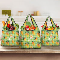 Aloha Hawaii Palaka Print Mango Plumeria Grocery Bag Cool Mint LT7 3-pack One Size Mint - Polynesian Pride