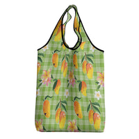 Aloha Hawaii Palaka Print Mango Plumeria Grocery Bag Cool Mint LT7 - Polynesian Pride