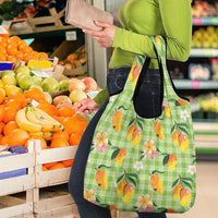 Aloha Hawaii Palaka Print Mango Plumeria Grocery Bag Cool Mint LT7 - Polynesian Pride