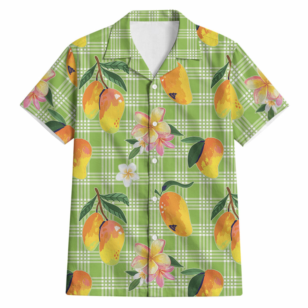 Aloha Hawaii Palaka Print Mango Plumeria Hawaiian Shirt Cool Mint LT7 Mint - Polynesian Pride