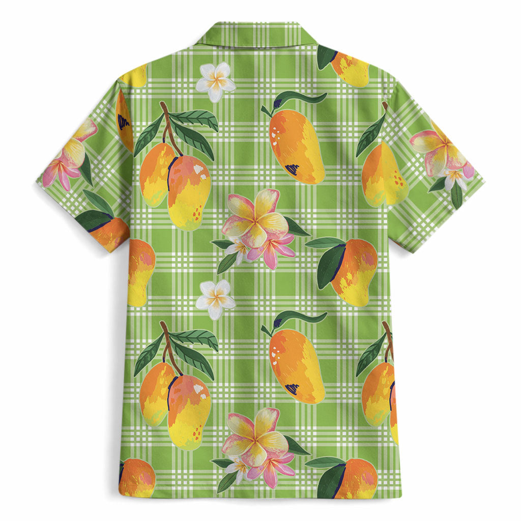 Aloha Hawaii Palaka Print Mango Plumeria Hawaiian Shirt Cool Mint LT7 - Polynesian Pride