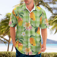 Aloha Hawaii Palaka Print Mango Plumeria Hawaiian Shirt Cool Mint LT7 - Polynesian Pride