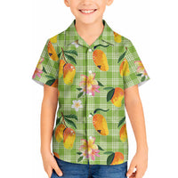 Aloha Hawaii Palaka Print Mango Plumeria Hawaiian Shirt Cool Mint LT7 - Polynesian Pride