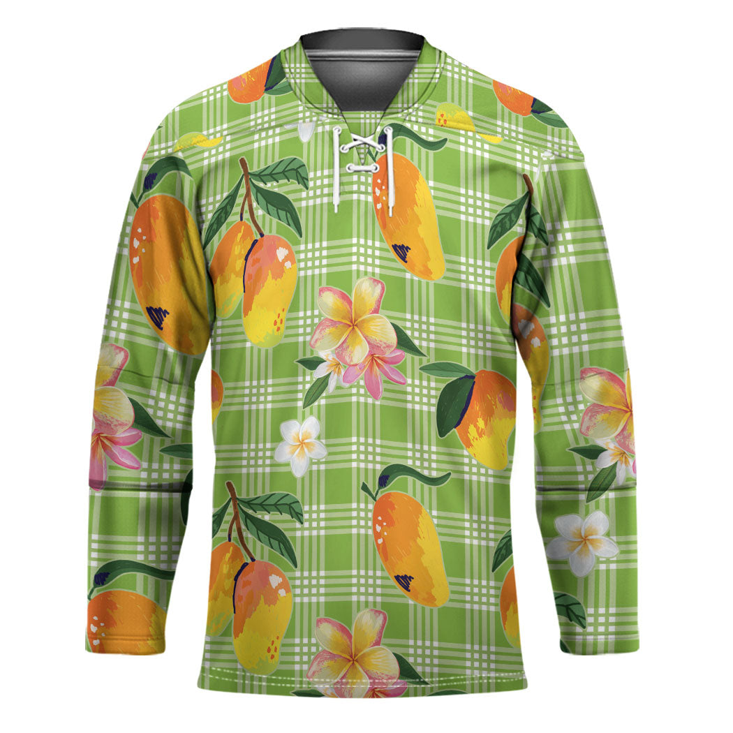 Aloha Hawaii Palaka Print Mango Plumeria Hockey Jersey Cool Mint LT7 Unisex Mint - Polynesian Pride