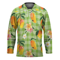 Aloha Hawaii Palaka Print Mango Plumeria Hockey Jersey Cool Mint LT7 Unisex Mint - Polynesian Pride