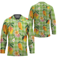 Aloha Hawaii Palaka Print Mango Plumeria Hockey Jersey Cool Mint LT7 - Polynesian Pride