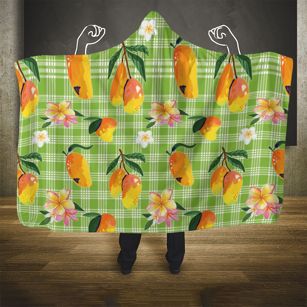 Aloha Hawaii Palaka Print Mango Plumeria Hooded Blanket Cool Mint LT7 - Polynesian Pride