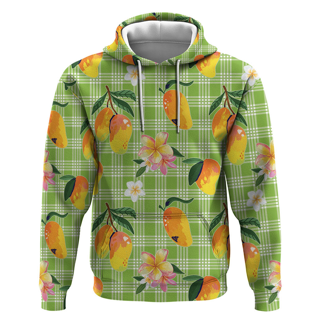 Aloha Hawaii Palaka Print Mango Plumeria Hoodie Cool Mint LT7 Pullover Hoodie Mint - Polynesian Pride