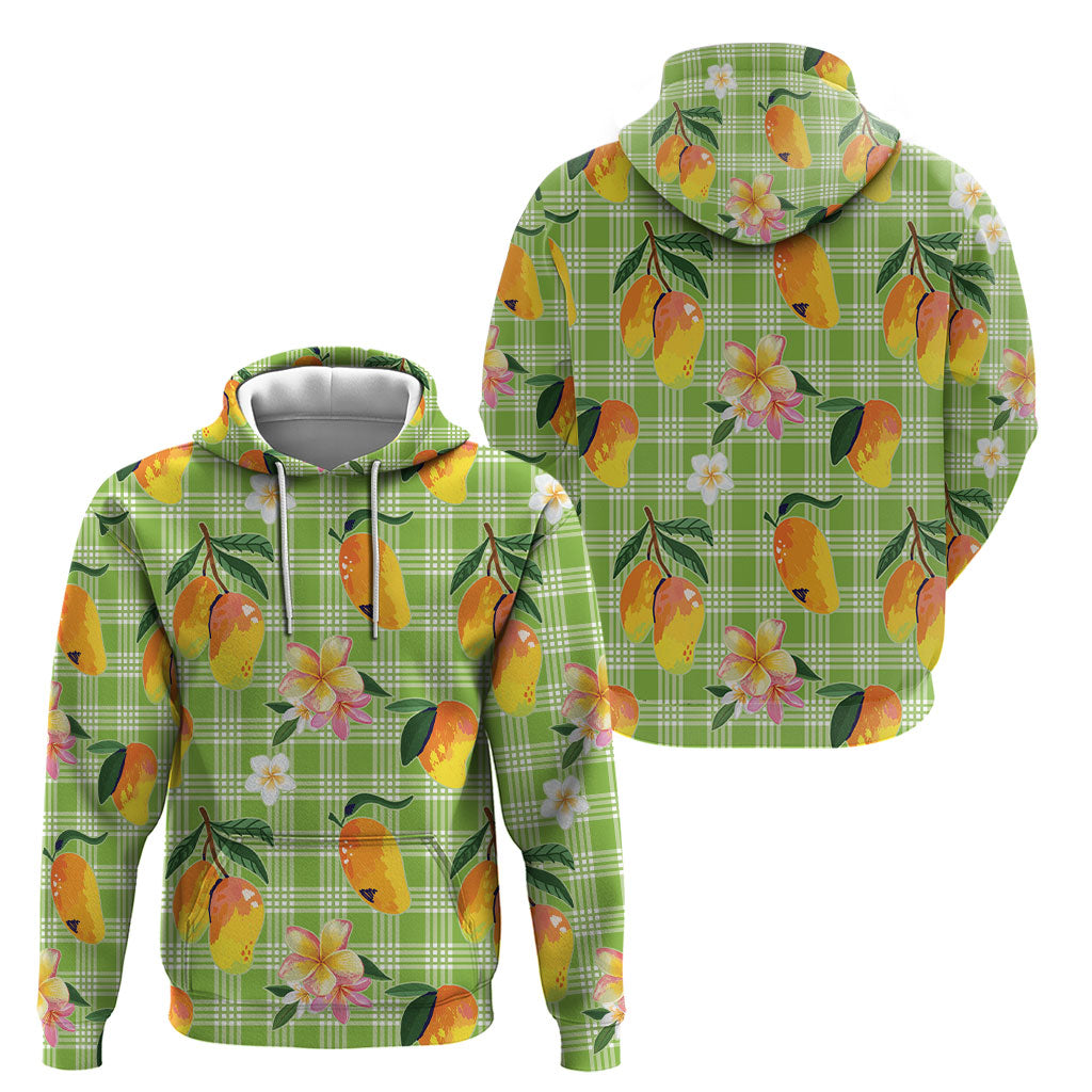 Aloha Hawaii Palaka Print Mango Plumeria Hoodie Cool Mint LT7 - Polynesian Pride