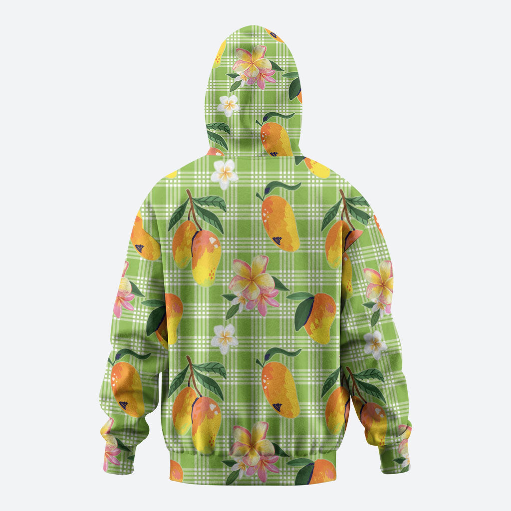 Aloha Hawaii Palaka Print Mango Plumeria Hoodie Cool Mint LT7 - Polynesian Pride