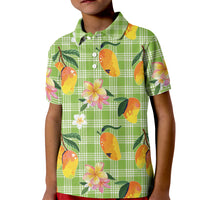 Aloha Hawaii Palaka Print Mango Plumeria Kid Polo Shirt Cool Mint LT7 Kid Mint - Polynesian Pride